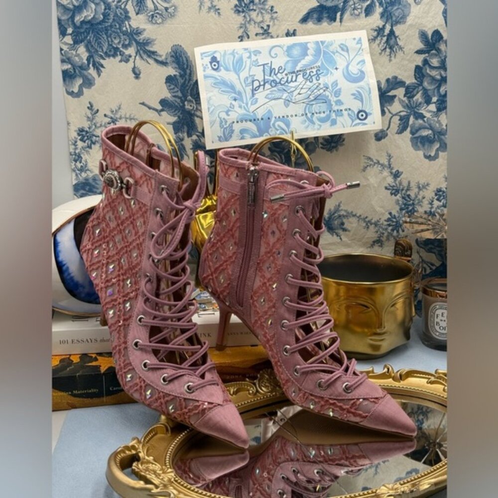 🆕 KURT GEIGER LONDON 🧿 NWOB Embellished Mansion Corset Ankle Boots - Sz 37 US7 - Picture 2 of 16